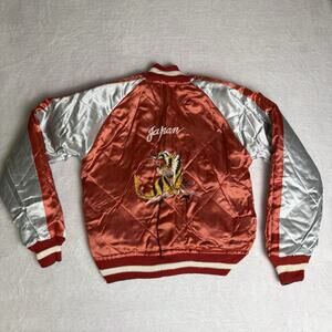 Vtg 50s Eagle Tiger Japan Satin Reversible Sukajan Souvenir Jacket Blue Pink